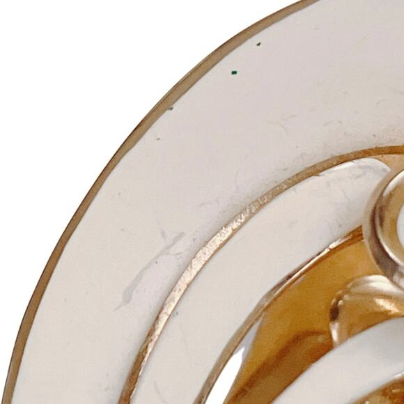 VTG 1980s Clip On Earrings Gold Tone White Enamel Pearl Retro Revival Sculptural - Picture 7 of 14